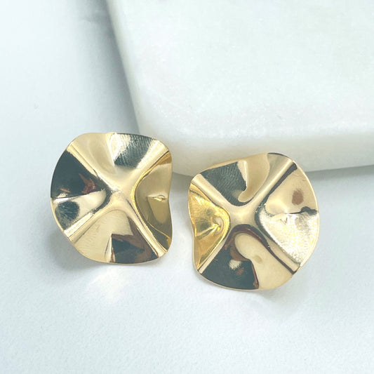 18k Gold Filled Round Double Hammered Coin Disc Stud Earrings, Geometric Earrings, Minimalist Modern Earrings, Wholesale Jewelry Supplies
