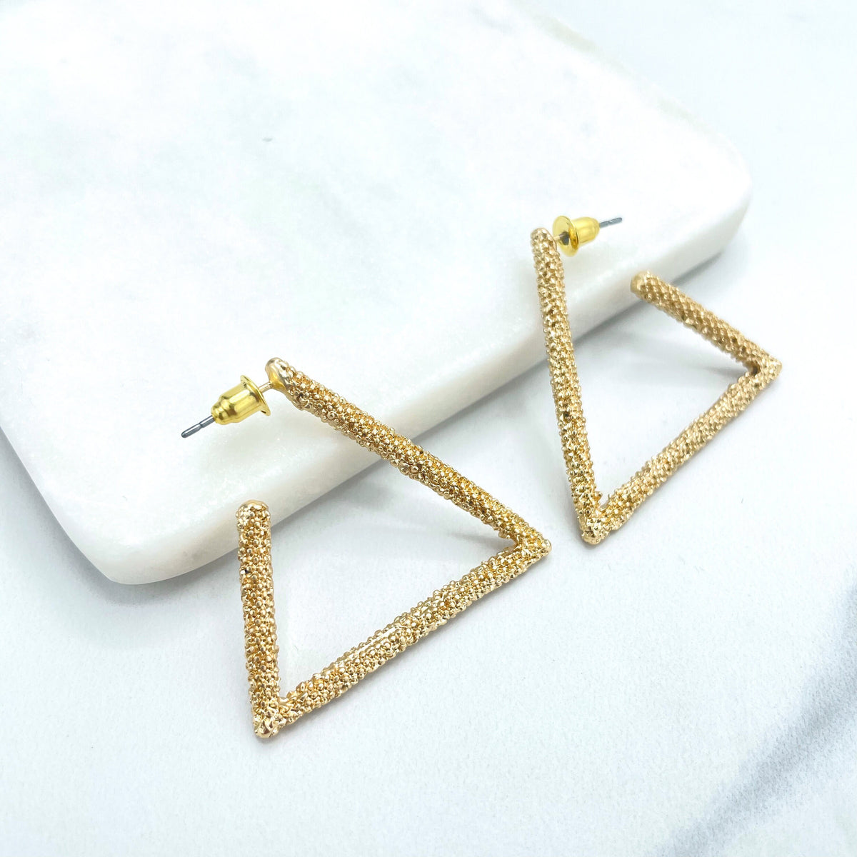 18k Gold Filled C-Hoops Texturized Triangle Shape Earrings, Minimalist Modern Earrings, Wholesale Jewelry Making Supplies