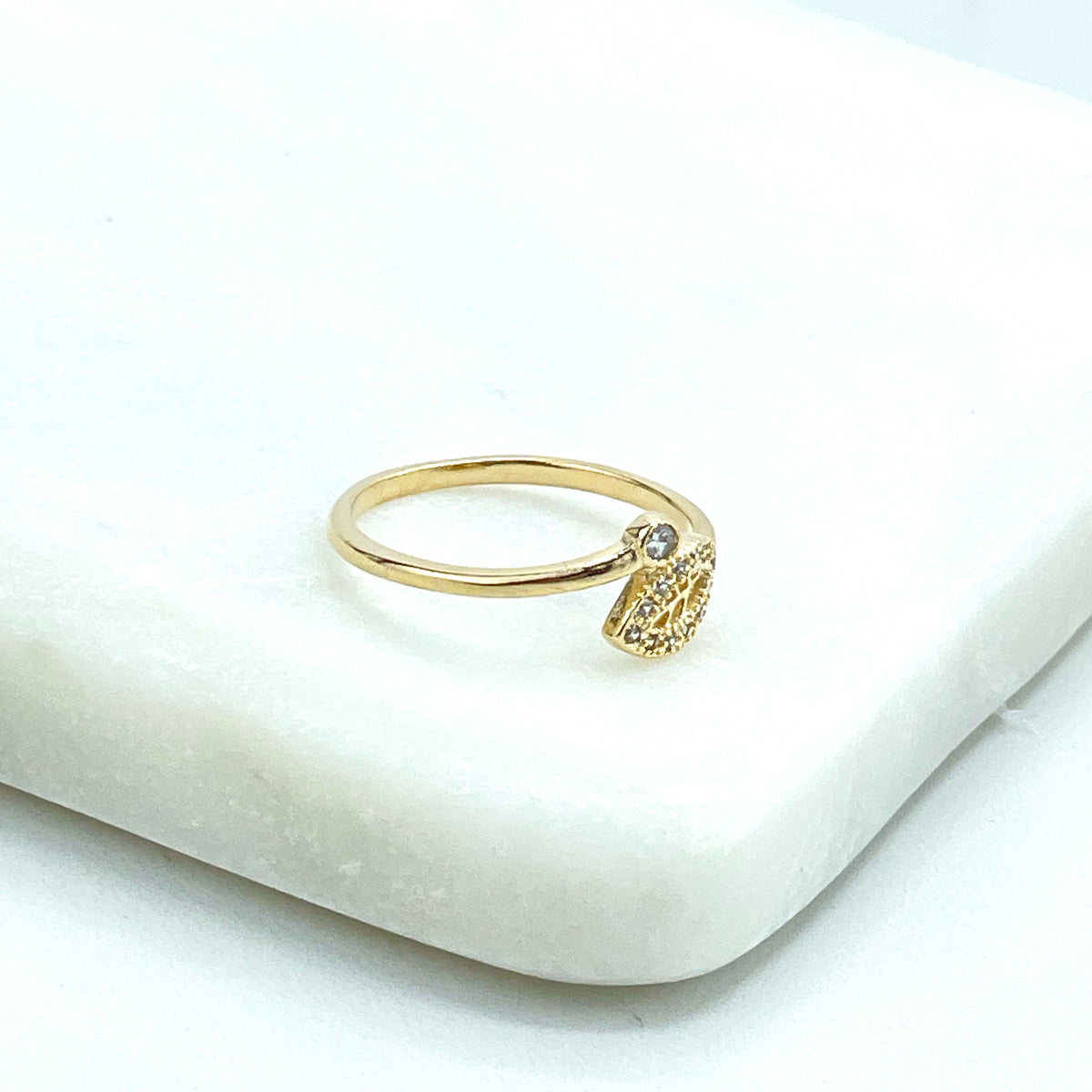 18k Gold Filled Front Leaf Shape featuring Clear Cubic Zirconia Ring, Wholesale Jewelry Making Supplies