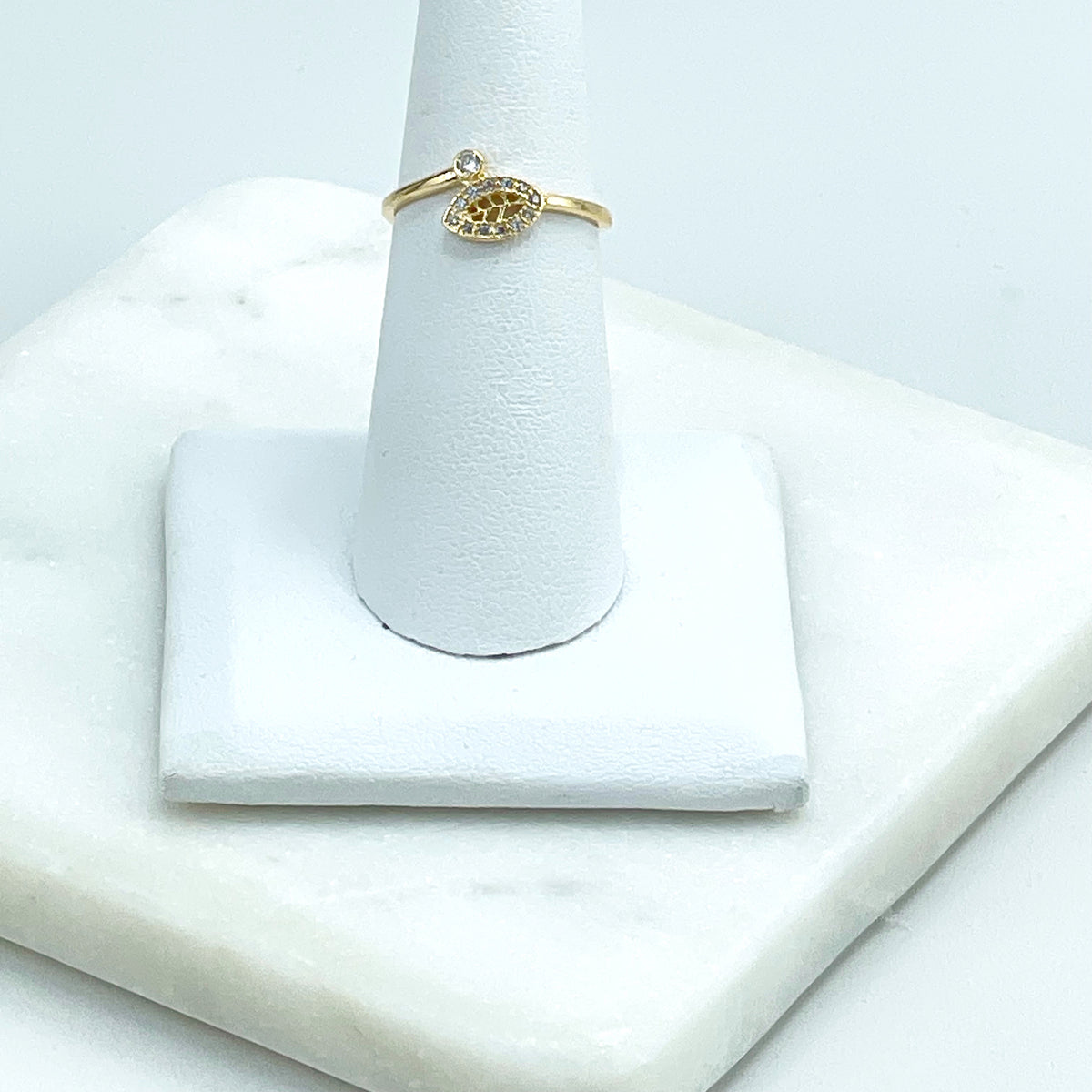 18k Gold Filled Front Leaf Shape featuring Clear Cubic Zirconia Ring, Wholesale Jewelry Making Supplies