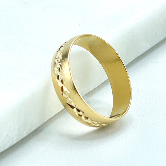 18k Gold Filled 17mm Classic Engagement Wedding Ring with Diamond Cut Details, for Women and Men, Wholesale Jewelry Making Supplies