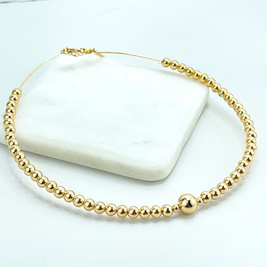 18k Gold Filled 10mm and 6mm Gold Beads, Beaded Choker Necklace with extender, Wholesale Jewelry Making Supplies
