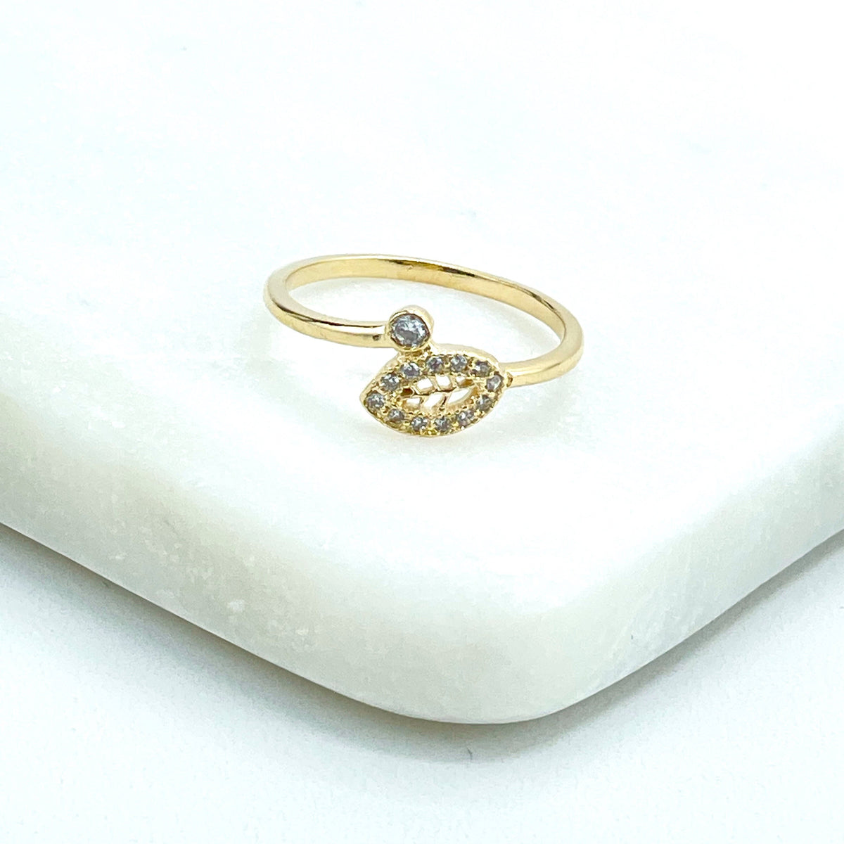 18k Gold Filled Front Leaf Shape featuring Clear Cubic Zirconia Ring, Wholesale Jewelry Making Supplies
