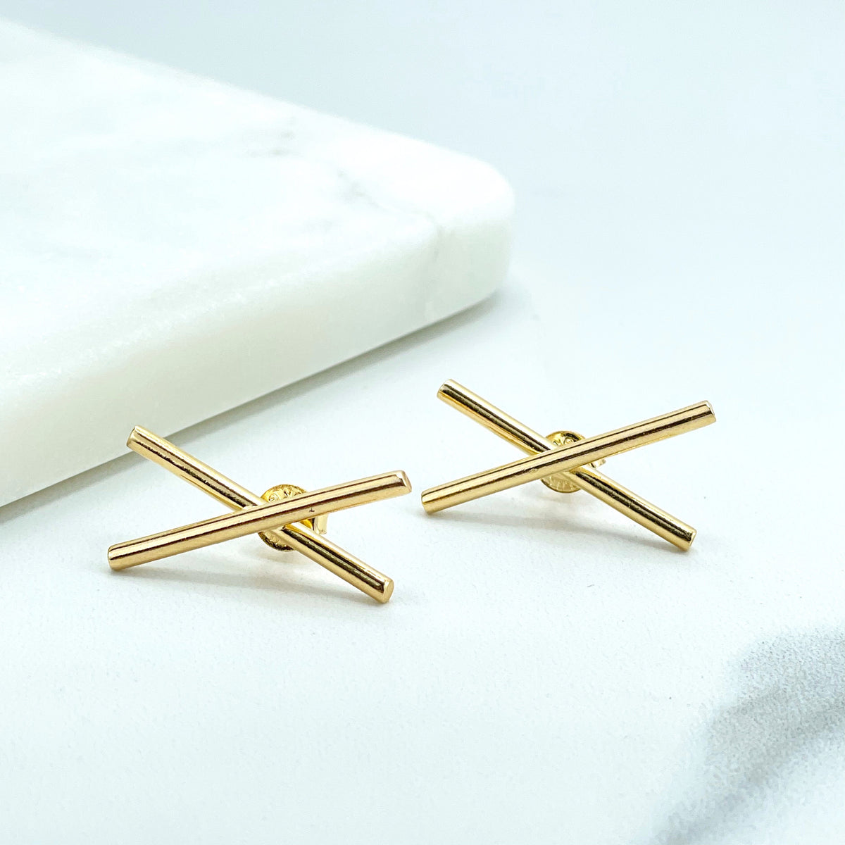 18k Gold Filled Modernist Modern Geometric Stud Earrings, Tube Stylized X Shape Stud Earrings, Wholesale Jewelry Making Supplies