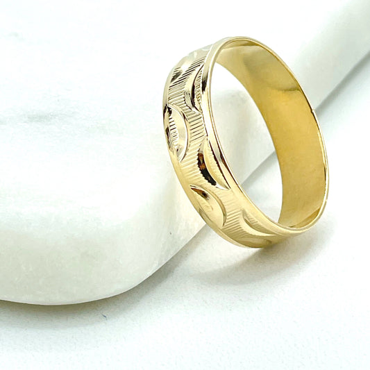18k Gold Filled 19mm Classic Engagement Wedding Ring with Diamond Cut Details, for Women and Men, Wholesale Jewelry Making Supplies
