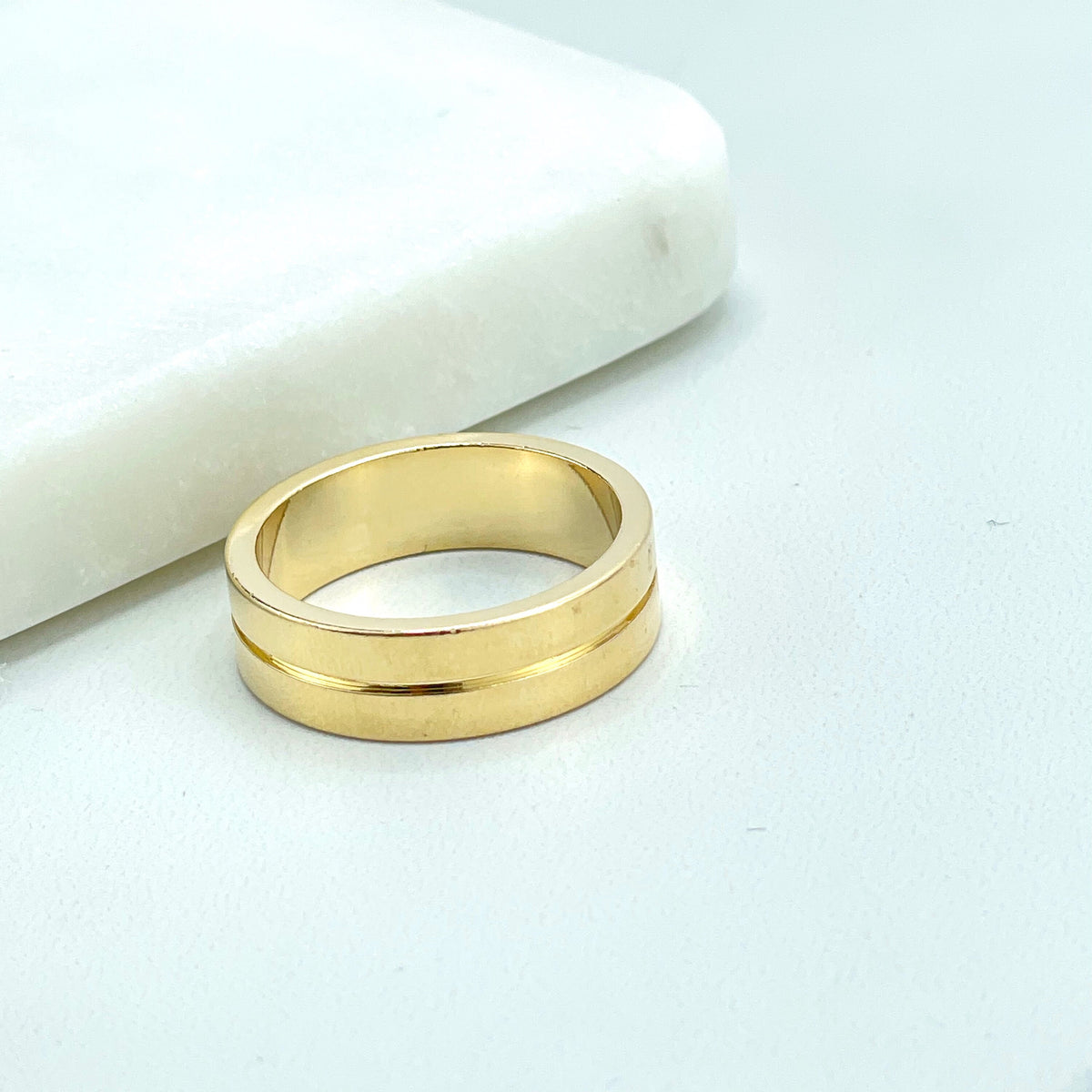 18k Gold Filled 18mm Classic Engagement Wedding Grooved Center Ring for Women and Men, Wholesale Jewelry Making Supplies