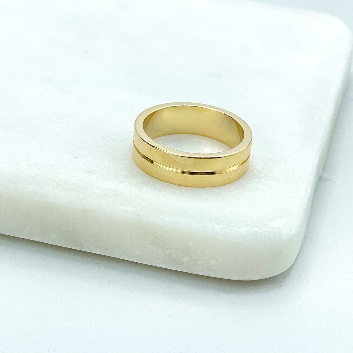 18k Gold Filled 18mm Classic Engagement Wedding Grooved Center Ring for Women and Men, Wholesale Jewelry Making Supplies