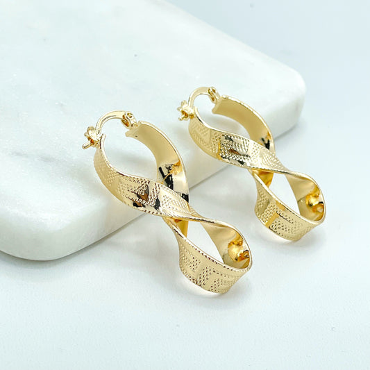 18k Gold Filled Texturized Greek Key Pattern Infinity Shape Earrings, Wholesale Jewelry Making Supplies