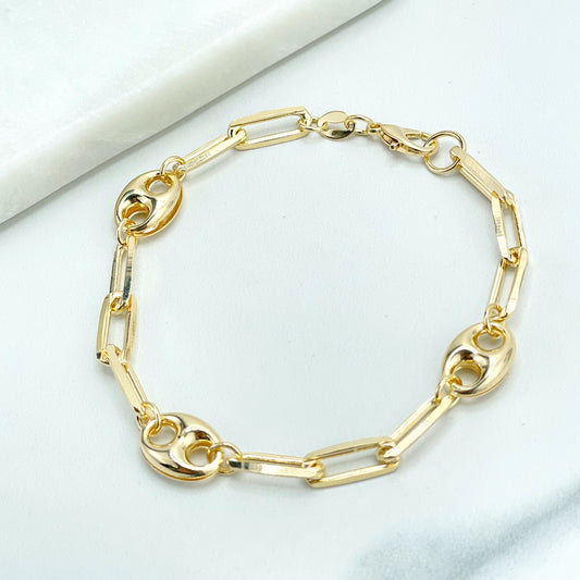 18k Gold Filled 5mm Paperclip Chain & 9mm Mariner Anchor Chain, Chunky Link Mariner Chain Bracelet, Wholesale Jewelry Making Supplies