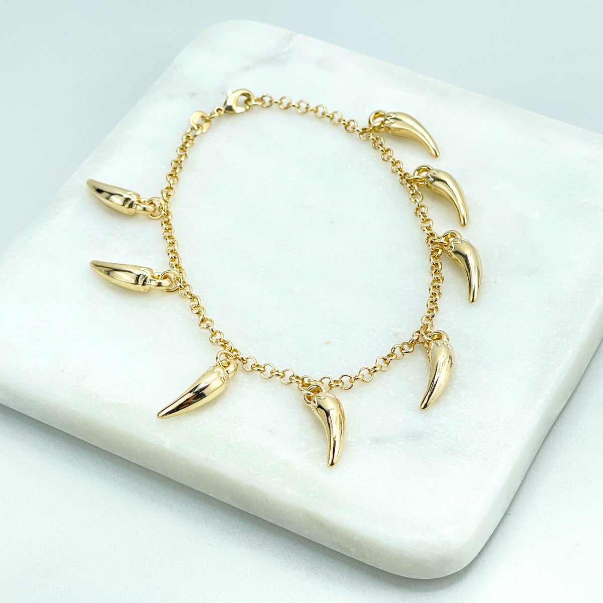 18k Gold Filled 2mm Rolo Chain with Dangle Pepper Chili Charms Bracelet, Good Luck & Protection Bracelet, Wholesale Jewelry Making Supplies