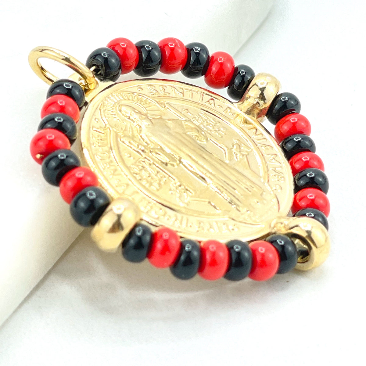 18k Gold Filled San Benito 2 Sided Pendant Charms, Reversible St. Benedictus Coin, Medal, Medallion with Azabache, Wholesale Jewelry