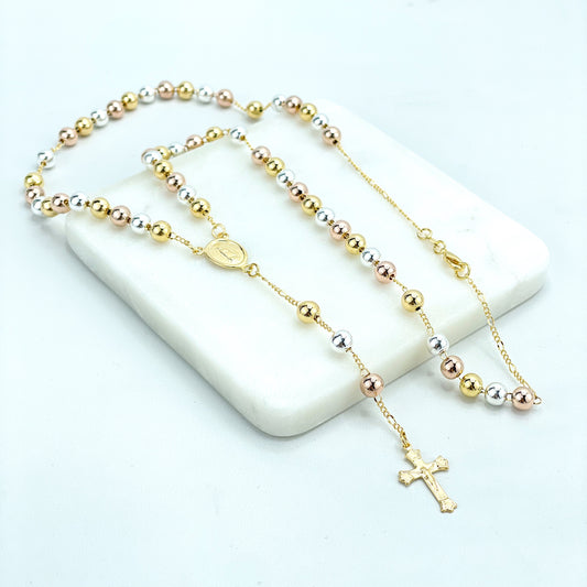 18k Gold Filled Tri-Tone Beads Virgen De Guadalupe, Our Lady of Guadalupe Saint Beaded Rosary, Wholesale Jewelry Making Supplies