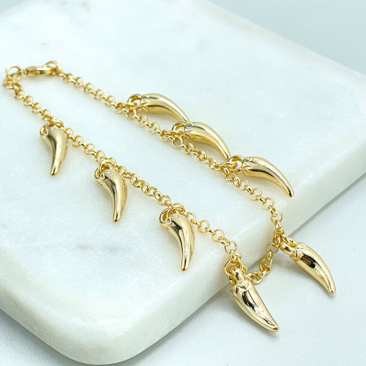 18k Gold Filled 2mm Rolo Chain with Dangle Pepper Chili Charms Bracelet, Good Luck & Protection Bracelet, Wholesale Jewelry Making Supplies