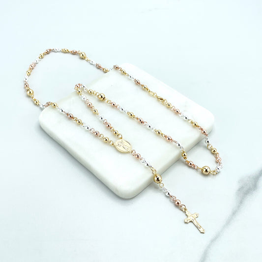 18k Gold Filled Tri Tone Beads Divine Child (El Divino Nino) Saint Beaded Rosary, Religious Protection, Wholesale Jewelry Supplies
