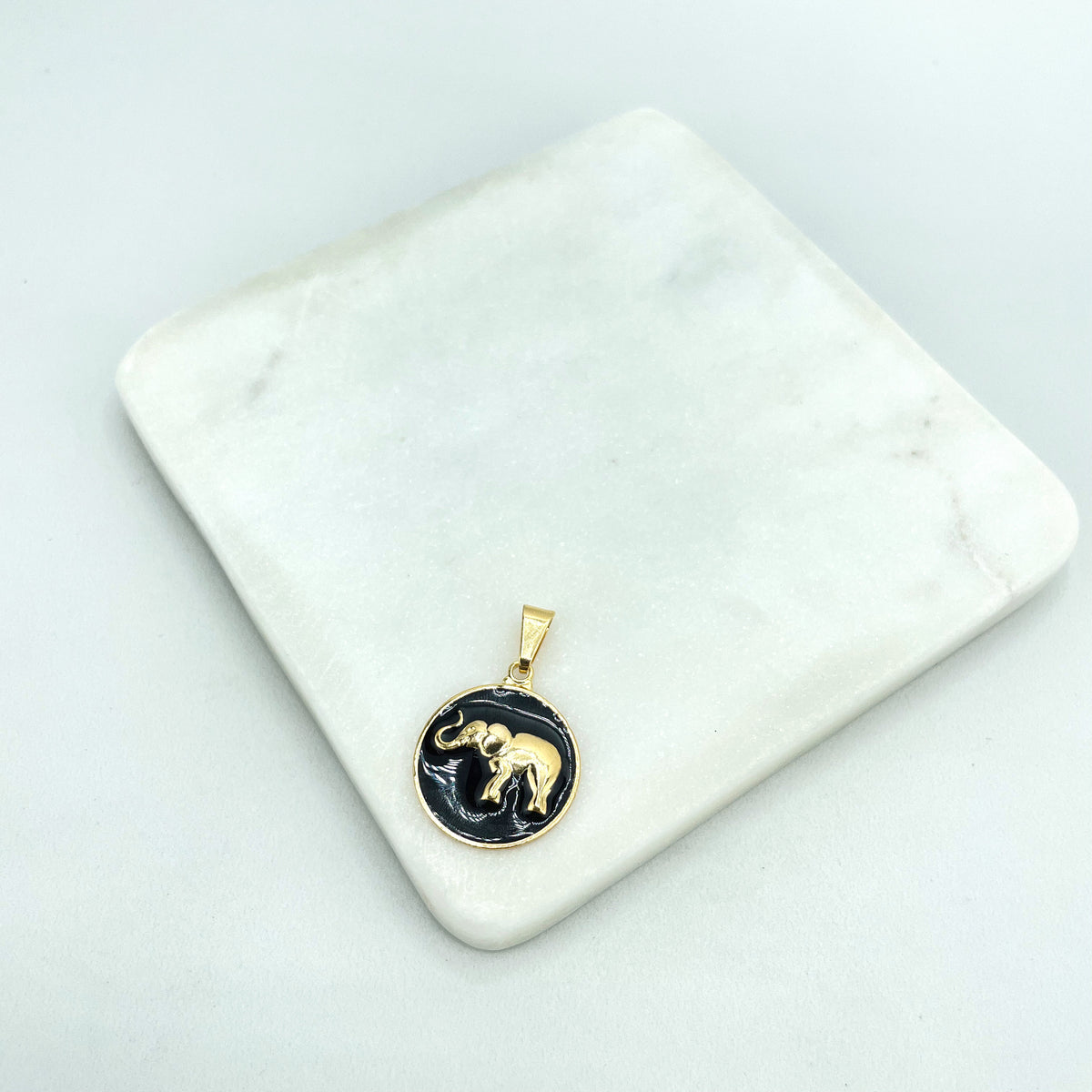 18k Gold Filled Good Luck & Protection Symbols Amulet Medals, Enamel, Hamsa Hand, Figa Hand, Chili Cornicello or Elephant, Wholesale Jewelry