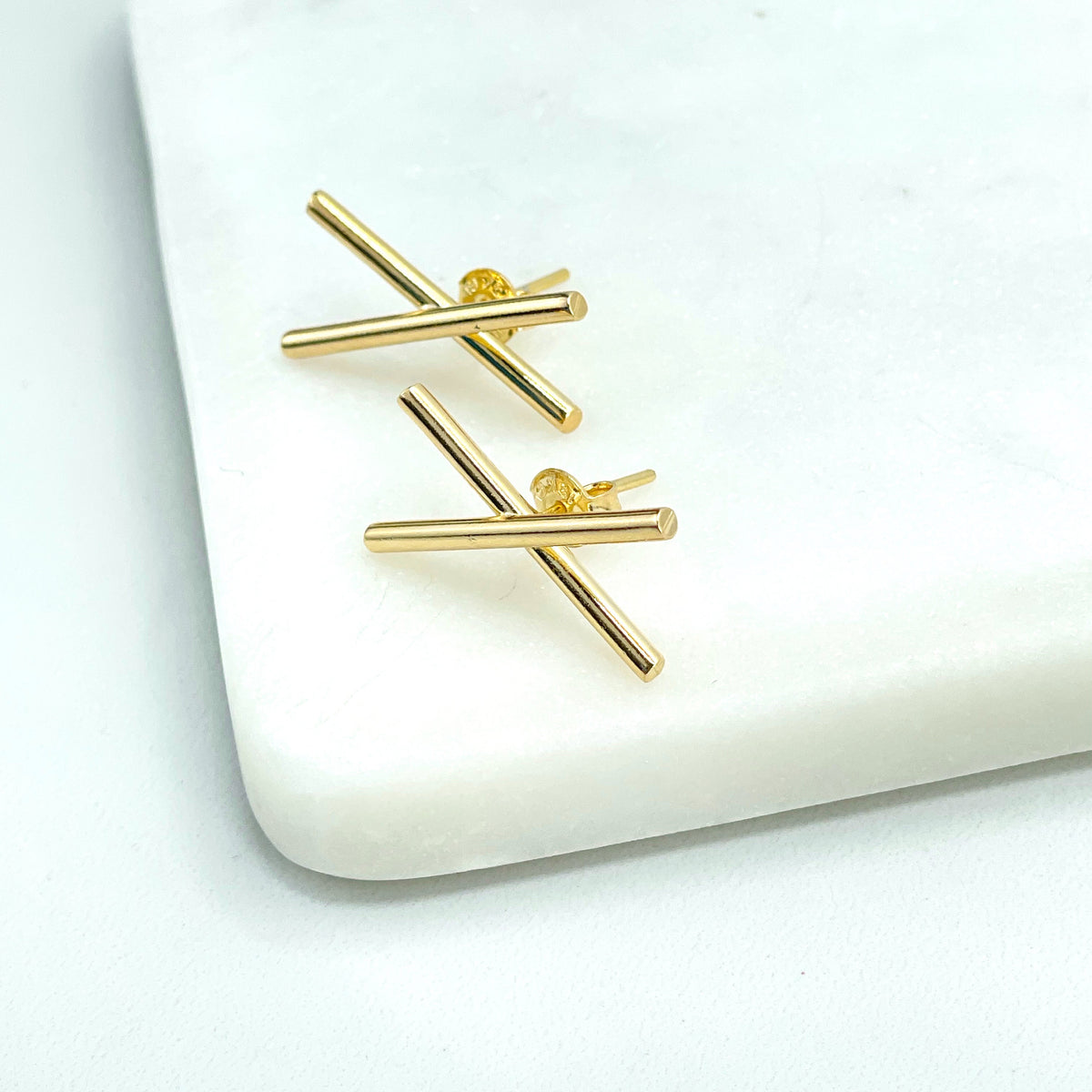 18k Gold Filled Modernist Modern Geometric Stud Earrings, Tube Stylized X Shape Stud Earrings, Wholesale Jewelry Making Supplies