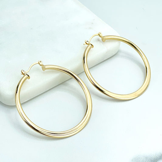 18k Gold Filled 50mm Polished & Flat Hoops Earrings, Classic Hoops Earrings, Wholesale Jewelry Making Supplies