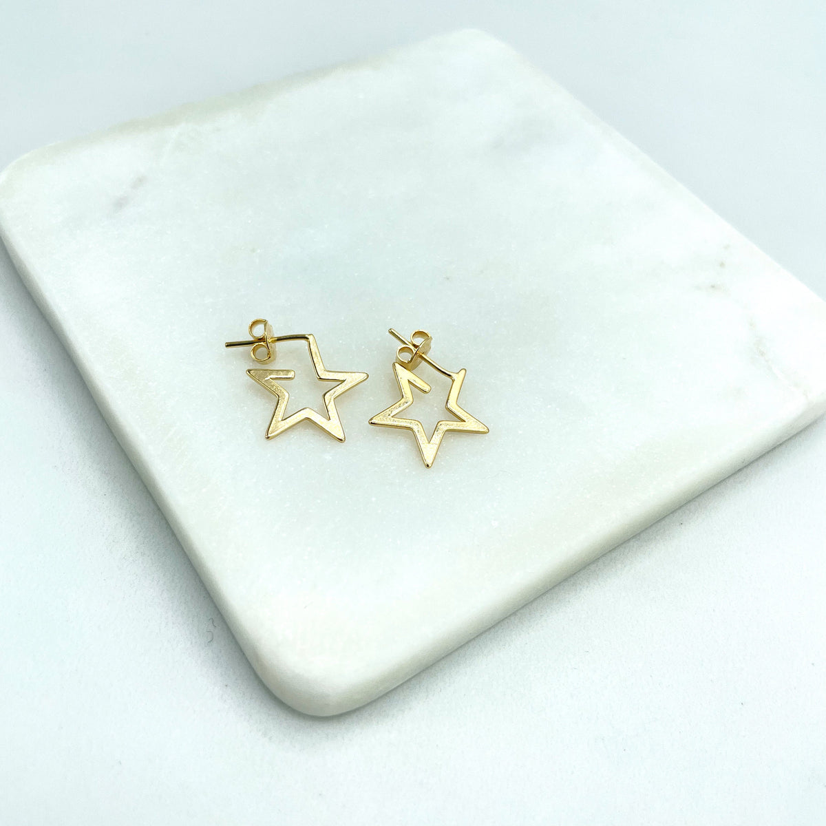 18k Gold Filled 03 Earrings Set in Small, Medium, and Large Sizes (coming together), Star Shape Hoops Style, Wholesale Jewelry Supplies