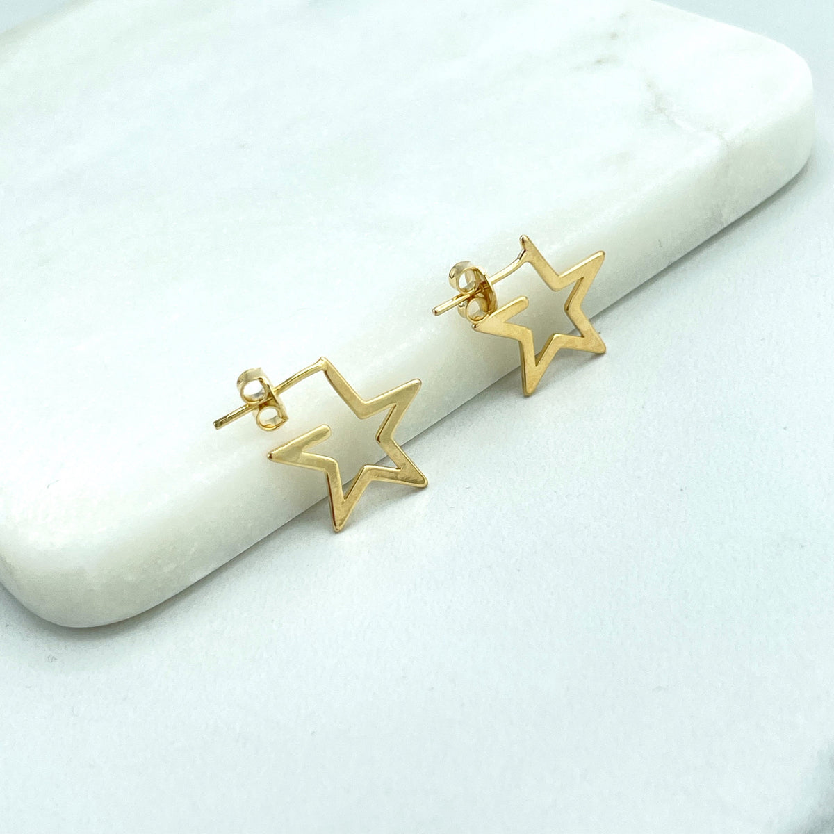 18k Gold Filled 03 Earrings Set in Small, Medium, and Large Sizes (coming together), Star Shape Hoops Style, Wholesale Jewelry Supplies