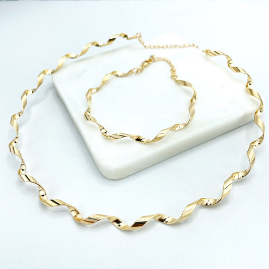 18k Gold Filled Twisted Chain Choker Necklace with Extender, OR Bracelet with Extender, Make it a Set, Wholesale Jewelry Making Supplies