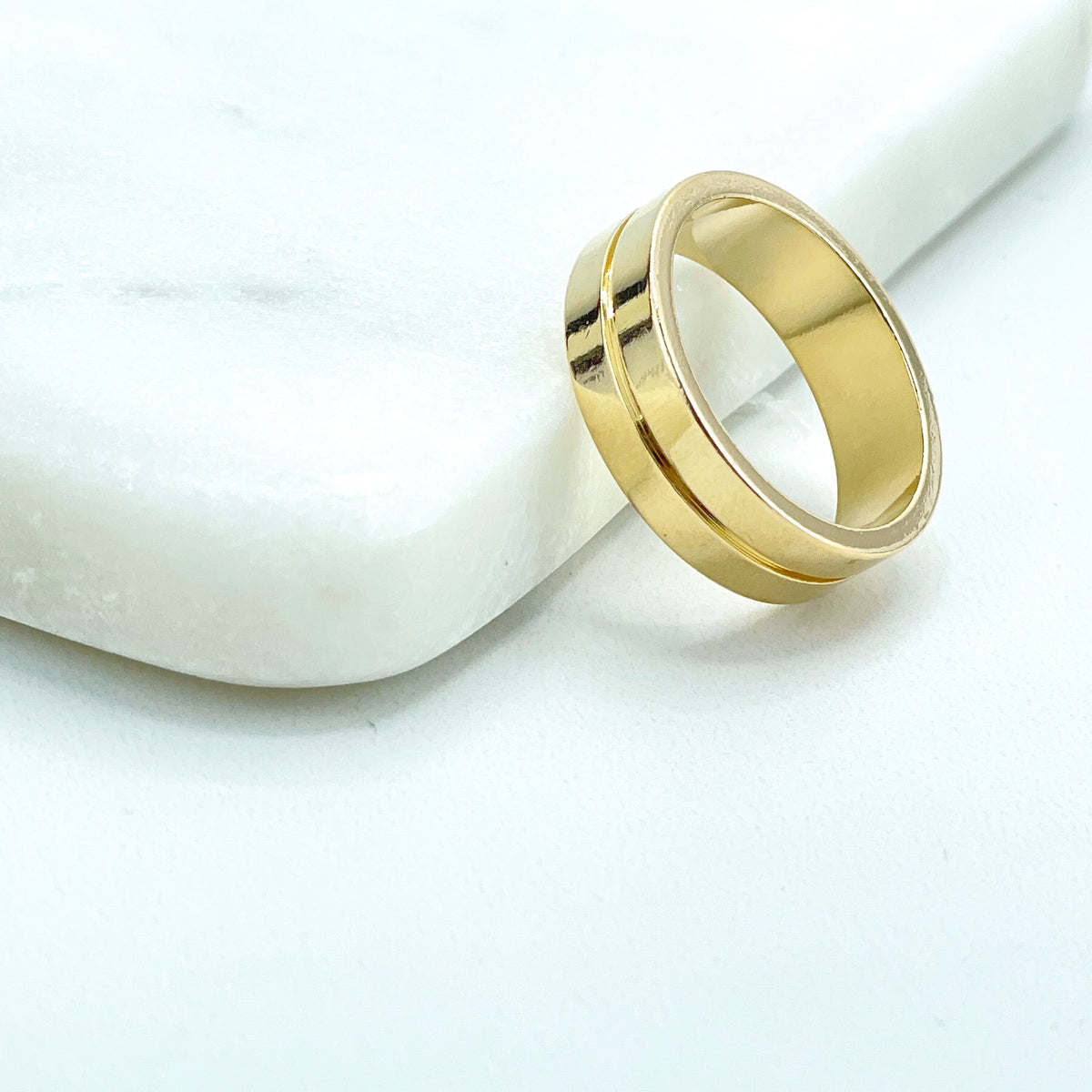 18k Gold Filled 18mm Classic Engagement Wedding Grooved Center Ring for Women and Men, Wholesale Jewelry Making Supplies