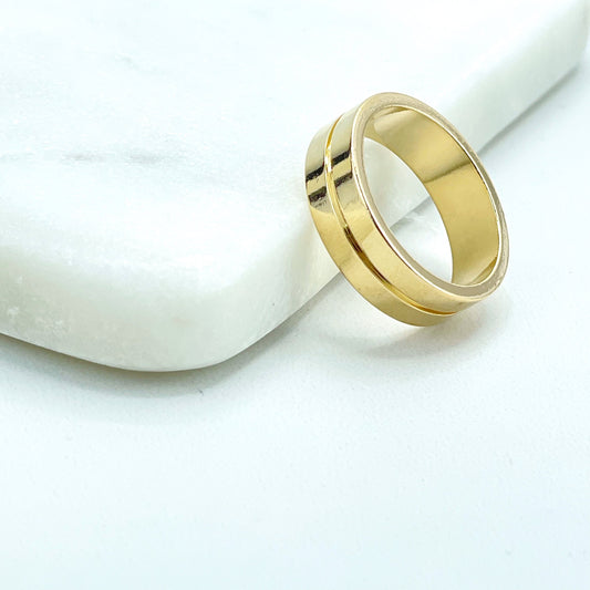 18k Gold Filled 18mm Classic Engagement Wedding Grooved Center Ring for Women and Men, Wholesale Jewelry Making Supplies