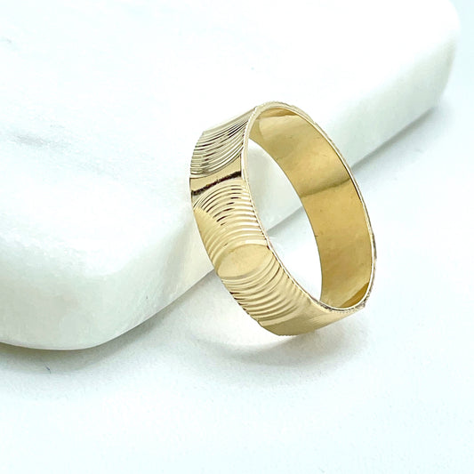18k Gold Filled 19mm Classic Engagement Wedding Ring with Texturized Details Band, for Women and Men, Wholesale Jewelry Making Supplies