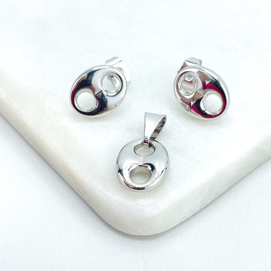 Silver Filled Medium Mariner Anchor, Chunky Link Mariner Stud Earrings and Charm Set, Wholesale Jewelry Making Supplies