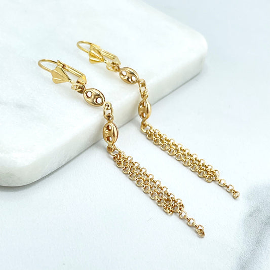 18k Gold Filled Mariner Anchor Chain, Chunky Link Mariner Details, Rolo Chain Tassel Style Drop & Dangle Earrings Wholesale Jewelry Supplies