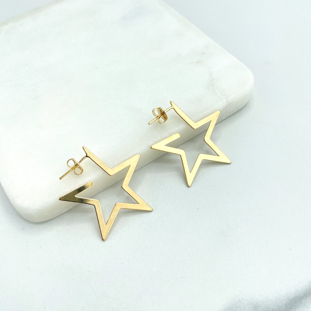 18k Gold Filled 03 Earrings Set in Small, Medium, and Large Sizes (coming together), Star Shape Hoops Style, Wholesale Jewelry Supplies
