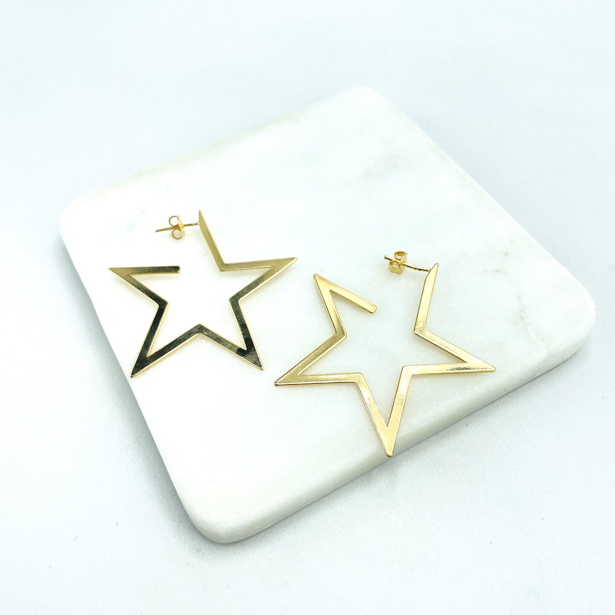 18k Gold Filled 03 Earrings Set in Small, Medium, and Large Sizes (coming together), Star Shape Hoops Style, Wholesale Jewelry Supplies