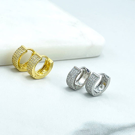 18k Gold Filled or Silver Filled Micro Clear Cubic Zirconia Huggie Hoop Earrings, Wholesale Jewelry Making Supplies
