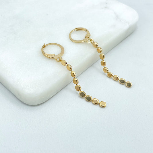 18k Gold Filled Huggie Earrings with Drop & Dangle Specialty Dot Chain, Flat Round Shape Chain, Wholesale Jewelry Supplies