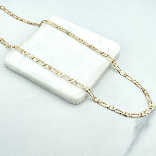 18k Gold Filled 6mm Flat and Texturized Figaro Chain, 24 Inches Long Necklace, Classic Jewelry, Wholesale Jewelry Making Supplies