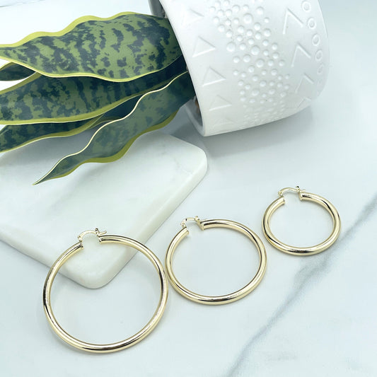 18k Gold Filled 40mm OR 50mm OR 60mm Light Tubular Hoops Earrings, 4mm Thickness, Classic Jewelry, Wholesale Jewelry Making Supplies