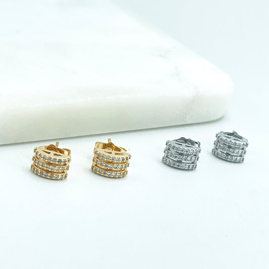 18k Gold Filled or Silver Filled Clear Micro Cubic Zirconia Semi Circle Shape Stud Earrings, Wholesale Jewelry Making Supplies