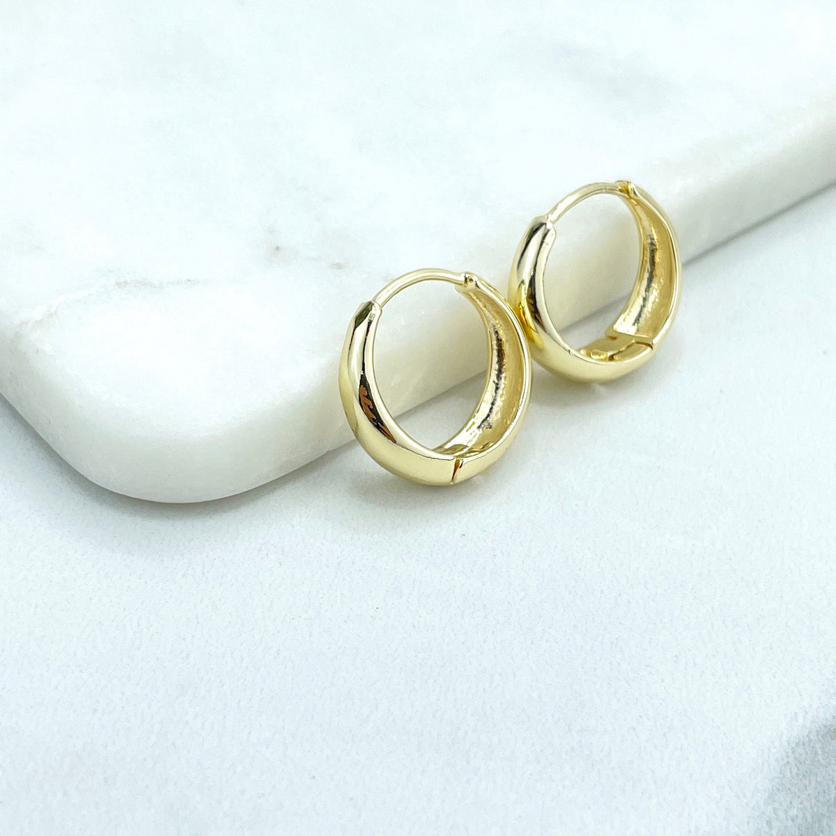 18k Gold Filled 12mm, 18mm or 22mm Classic Polished Gold Huggie Hoop Earrings, Wholesale Jewelry Making Supplies