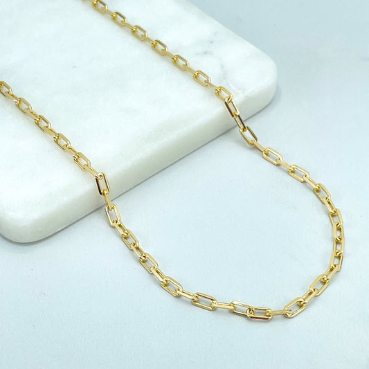 18k Gold Filled 3mm Paperclip Chain in 16 Inches or 18 Inches Long Necklace with 3mm Extender, Wholesale Jewelry Making Supplies