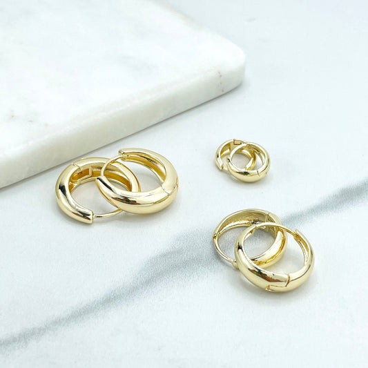 18k Gold Filled 12mm, 18mm or 22mm Classic Polished Gold Huggie Hoop Earrings, Wholesale Jewelry Making Supplies
